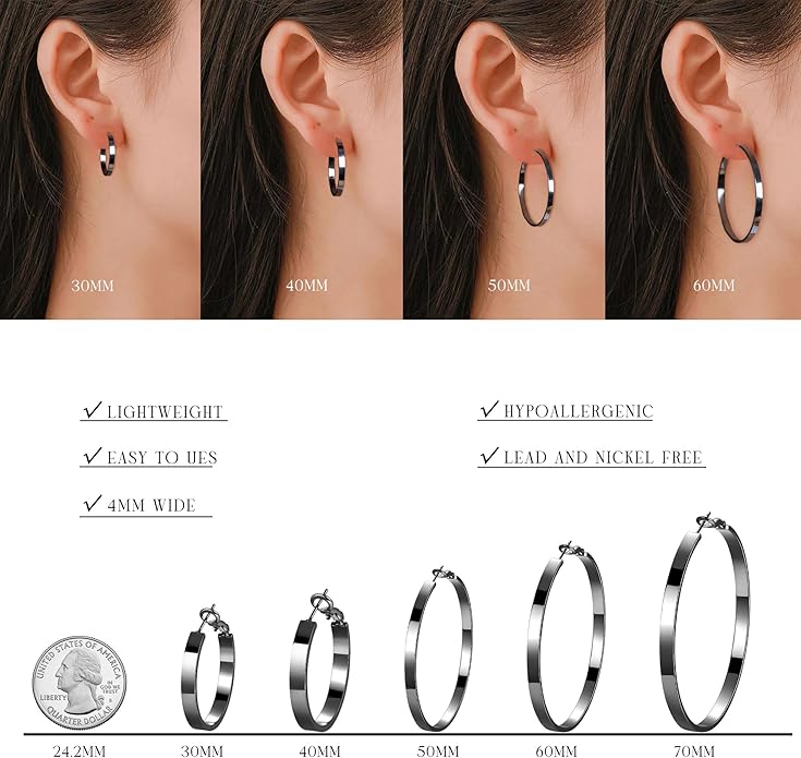 EXGOX Silver Hoop Earrings for Women - Sterling Silver & 14K Gold Plated - Hypoallergenic 925 Silver - Big Hoop Earrings (30/40/50/60/70mm)