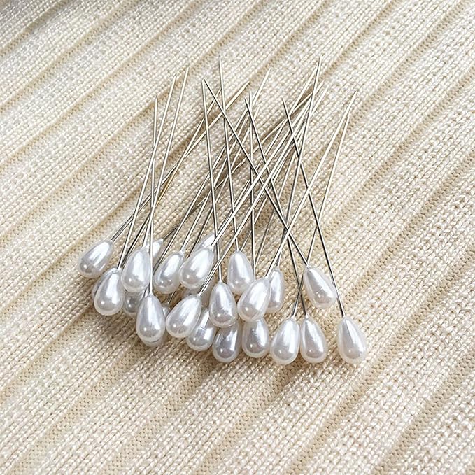 Zlongron 100 Pieces Hijab pins, Long Teardrop Pearl Head pin, Boutonniere pins, Buttonhole pin, can Also be Used for Jewelry Making Sewing Wedding Floral Decorations and DIY Crafts