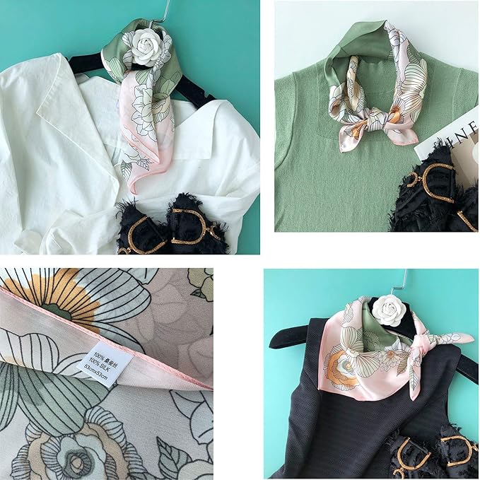 ANDANTINO 100% Mulberry Silk Scarf -21” Lightweight Square Neckerchief – Breathable Digital Printed Scarves with Gift Packed