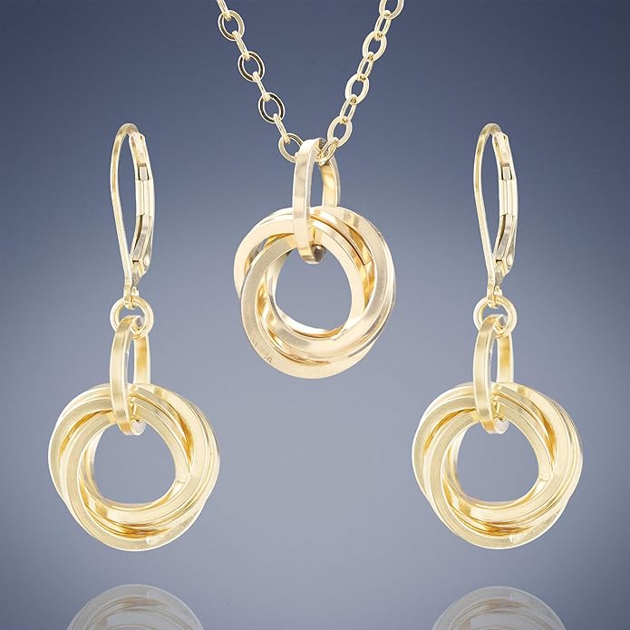 Tahmi Elegant 14K Yellow Gold-Filled Love Knot Jewelry Gift Set | 20 Inch Circle Pendant Necklace and Dangle Earrings for Women | Perfect Everyday, Holiday, Birthday, or Wedding Gift Idea