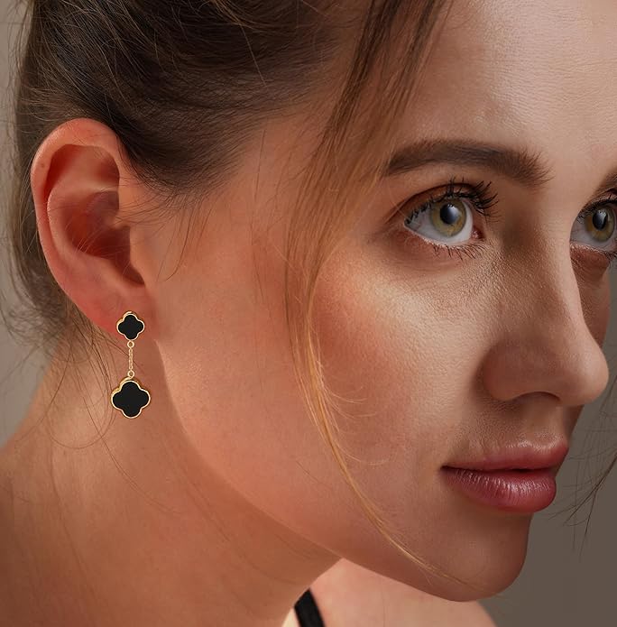 LeCalla 925 Sterling Silver Drop Earrings | Mother of Pearl Clover Earring | Mother of Pearl Stud Earring | Zirconia MOP Drop Dangle Hoop Earrings for Women