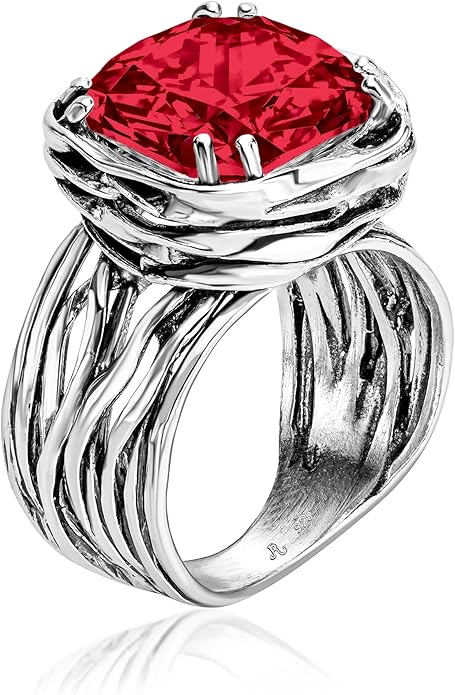 JEAN RACHEL JEWELRY 925 Sterling Silver Ring - Wrap Vintage Design with Cushion Shaped Cubic Zirconia - Hypoallergenic, Lead & Nickel Free - Artisan Handcrafted Statement Rings for Women