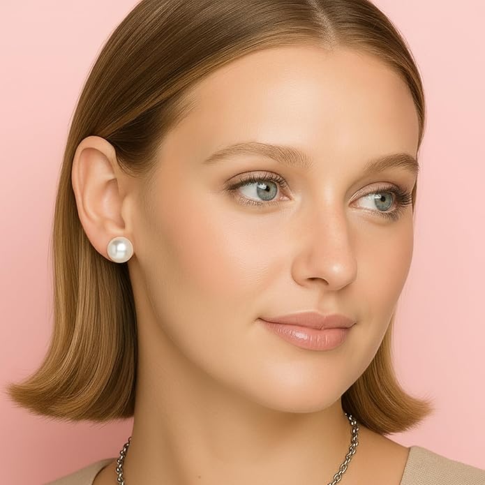 KEZEF Freshwater Pearl Stud Earrings for Women – AAA Quality Cultured Pearls on 925 Sterling Silver Post Rhodium or 14K Gold Plated, Sizes 6‑11 mm