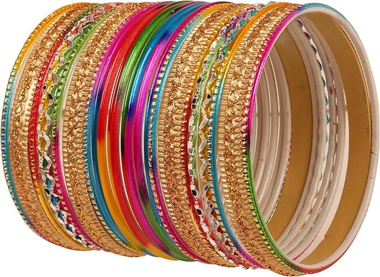 Touchstone Stunning Rainbow Multicolor Bangle Collection. Indian Bollywood Colorful Bangle Bracelet Set of 24 In Antique Gold Tone For Women.