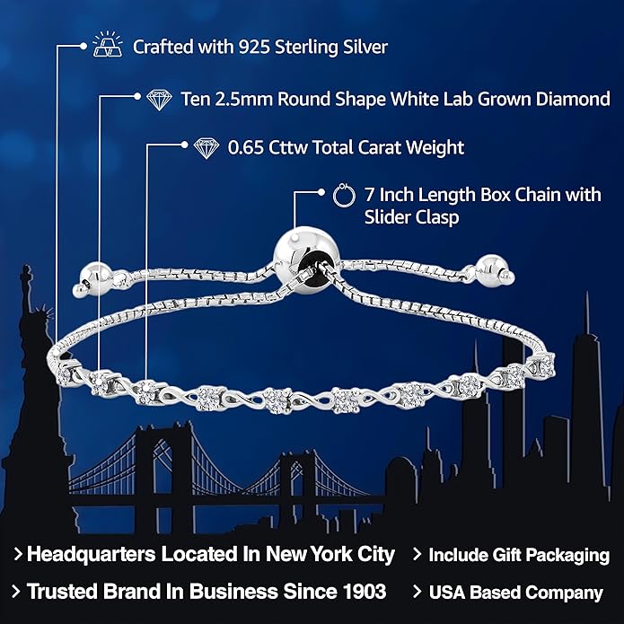 Gem Stone King Round Gemstone Birthstone Tennis Bracelet For Women | 925 Sterling Silver | 2.5MM Round | Fits Up To 9 Inch Wrist | Adjustable Bolo Bracelet For Women | Easy-On Easy-Off