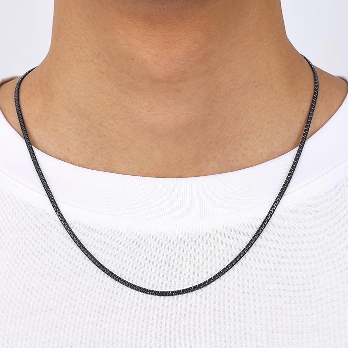 Fiusem Flat Box Chains for Men, 14k Gold Plated Stainless Steel Chain Necklace, 2.5/3/4/4.5/5mm Necklaces for Men and Women 16-28 Inch