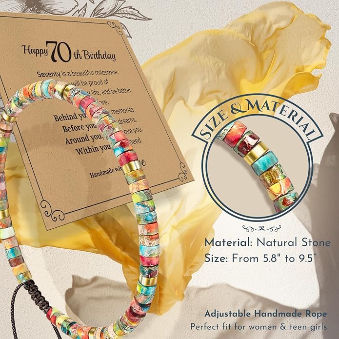 30th 40th 50th 60th 70th 80th Birthday Gifts for Women, Natural Stone Bracelet Birthday Gifts for Mom Daughter Grandma Sister Friends Coworker