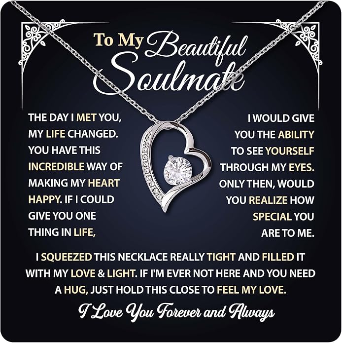 To My Beautiful Soulmate Necklace Romantic Gift for Girlfriend Wife With Message Card & Gift Box, Perfect for Anniversary Birthday Christmas or Valentine’s Day