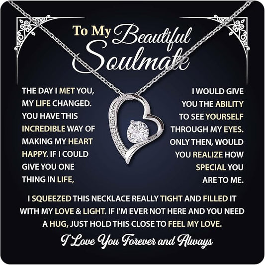 To My Beautiful Soulmate Necklace Romantic Gift for Girlfriend Wife With Message Card & Gift Box, Perfect for Anniversary Birthday Christmas or Valentine’s Day