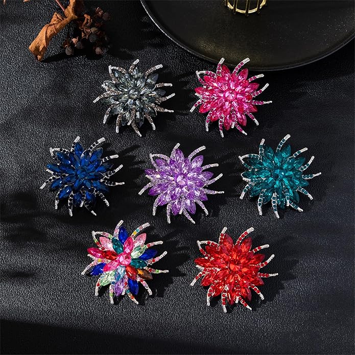 Rhinestone Sunflower Brooch Pin Red Pink Flower Brooch Stylish Crystal Brooch Elegant Clothing Hat Bag Accessories Jewerly for Women