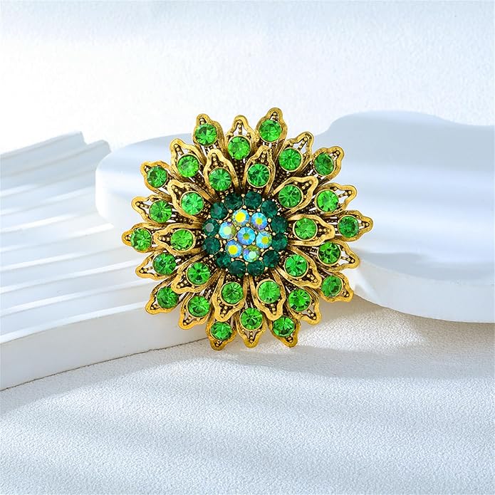 Rhinestone Sunflower Brooch Pin Red Pink Flower Brooch Stylish Crystal Brooch Elegant Clothing Hat Bag Accessories Jewerly for Women