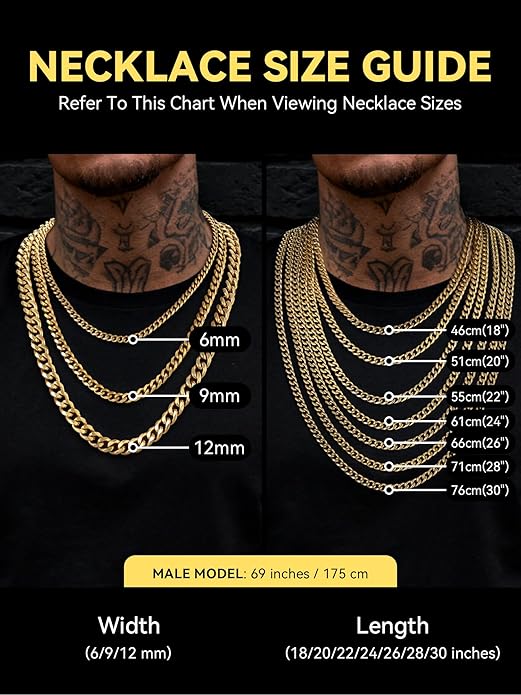 ChainsHouse Cuban Chain Necklace for Men, Stainless Steel/Black/Gold Plated Miami Cuban Necklace 6/9/12MM Width 18"-30" Length Hip Hop Jewelry, Send Gift Box