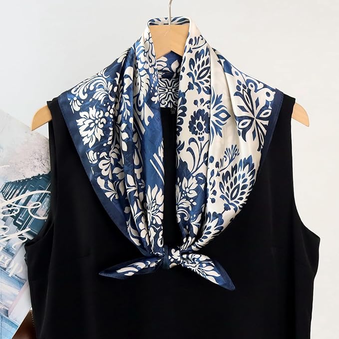 ANDANTINO 100% Mulberry Silk Square Scarf for Hair-25.6" X25.6'' Women Men Natural Silk Neckerchief Digital Printed Headscarf