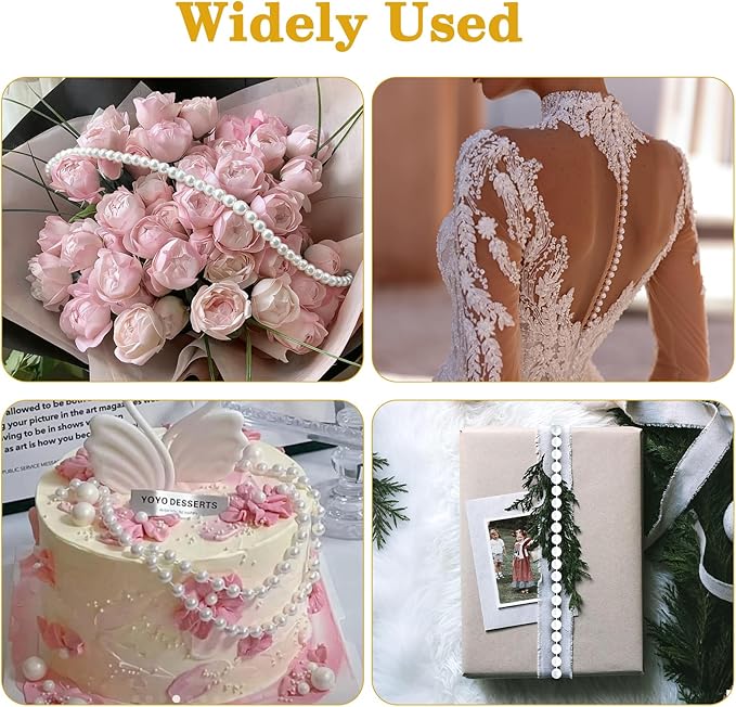 164 Feet Faux Pearl Garland, 3mm Pearl String Roll Strands, Extended String of Pearls Garland for Christmas Tree Wedding Party Decoration Centerpieces Flowers DIY Crafts (White)