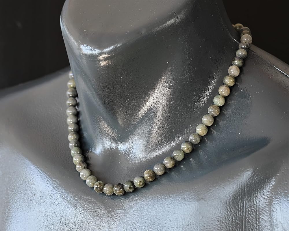 Natural Labradorite Beaded Choker, Genuine Grey Crystal Necklace, Fancy Gemstone Choker, 8mm Beads, Unique Fashion Jewelry, Healing Crystal Chakra Necklace, Durable Stone Necklace, Leo Necklace
