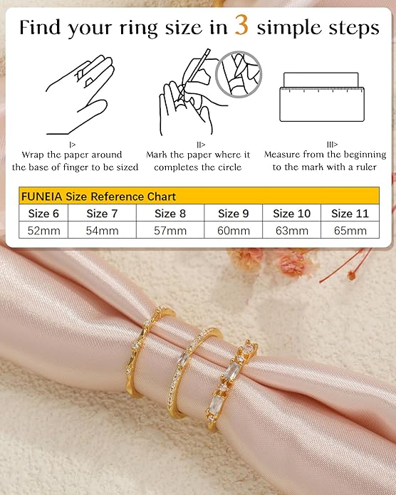 FUNEIA Stackable Silver Gold Rings for Women Non Tarnish 14K Gold Plated Thumb Cubic Zirconia Rings for Women Dainty Pinky Promise Wedding Ring Set Women's Engagement Eternity Band Rings Gold Jewelry