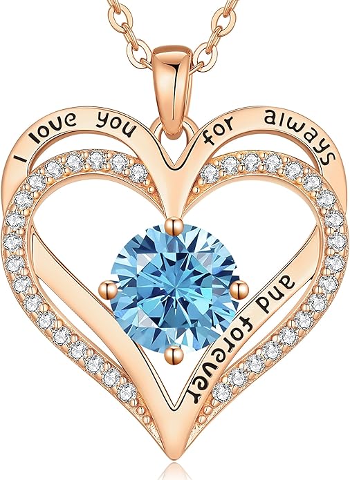 LOUISA SECRET Love Heart Birthstone Necklaces for Women, Birthday Gift for Girlfriend, Anniversary Jewelry Gift for Wife Her, 925 Sterling Silver Women Pendant Necklace, Mother's Day Christams Gift