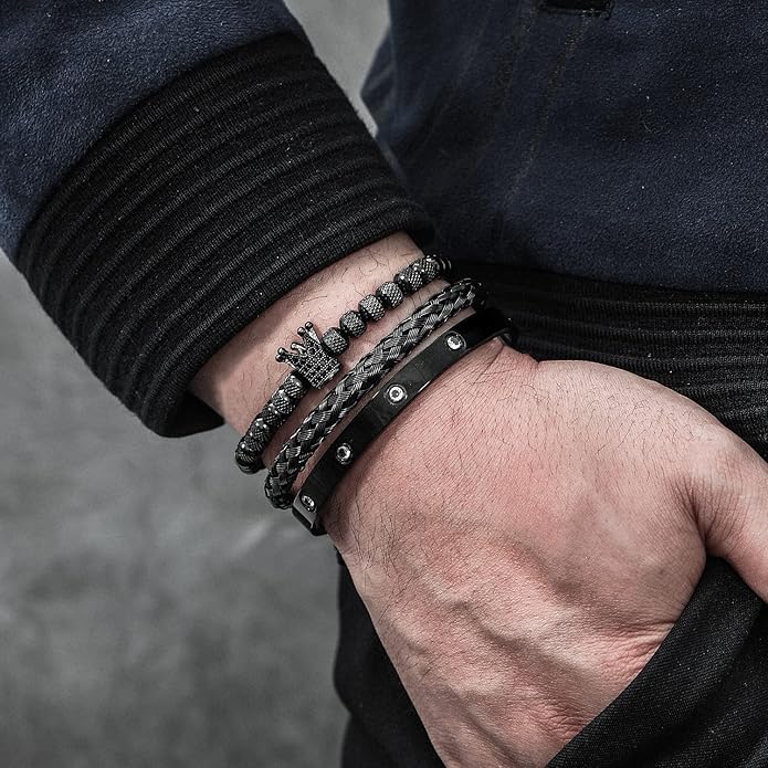 WFYOU 3PCS Stainless Steel Bracelets for Men Gold Roman Numeral Bangle Bracelet Twisted Cable Bracelet Adjustable Cuff Bracelet Mens Luxury Jewelry Bracelets Gifts