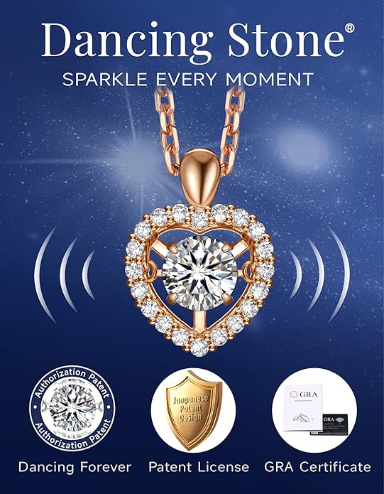 MomentWish Dancing Heart Necklace for Women, 0.5/1 Carat Dancing Moissanite Necklace for Her 925 Sterling Silver Pendant Anniversary Birthday Christmas Gift for Wife Mom Girlfriend