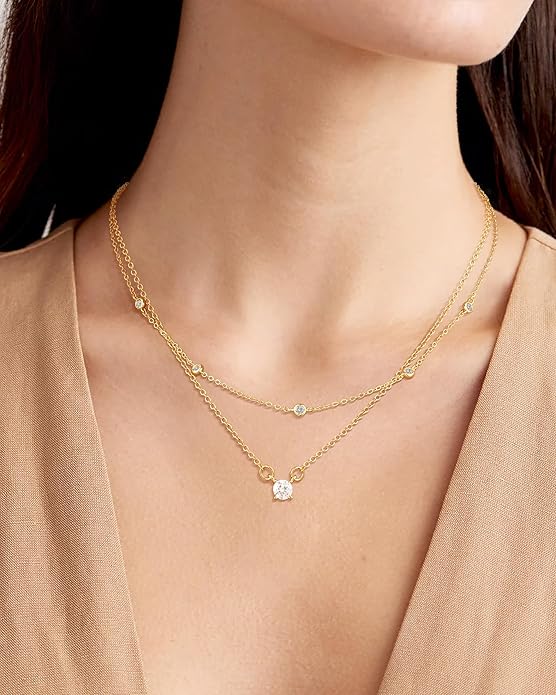 Cubic Zirconia Necklace, Dainty 14k Gold Plated Diamond Necklaces For Women Choker Necklace Simple Gold Plated CZ Jewelry Necklaces for Women Trendy Gifts