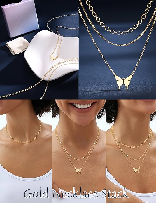 Besteel 3Pcs Dainty Layered Necklaces for Women - Paperclip Choker Necklace Stacks Set Trendy Simple Layering Chain Pendant Jewelry Non Tarnish Gifts