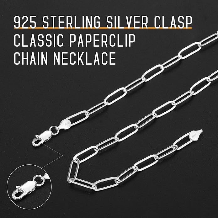 OCHCOH 925 Sterling Silver Clasp 2.5/3/4/5mm Paperclip Chain for Women Silver Chain Necklace 16, 18, 20, 22, 24, 26, 30 Inches