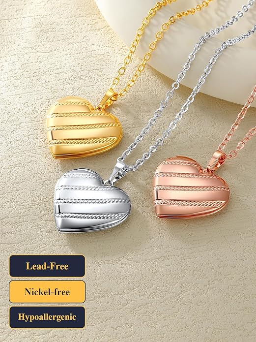 U7 Women Locket Necklace Platinum 14K Gold Photo Lockets that Hold Picture,Chain 20 Inch Personalized Gift Custom Love Heart Image Necklaces
