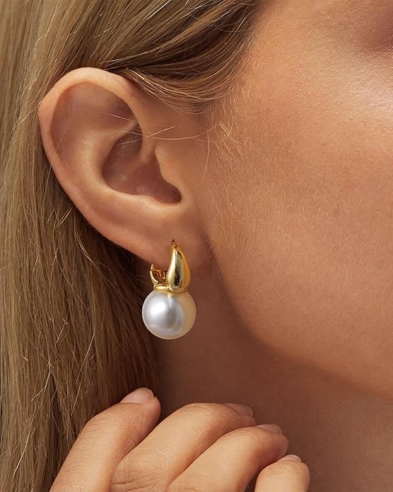 CHESKY Pearl Earrings for Women, Dainty 14K Gold Plated/Silver Plated Drop Quality Handpicked AAA+ Freshwater Cultured Round Pearls Dangle Earrings Wedding Jewelry for Women Gifts