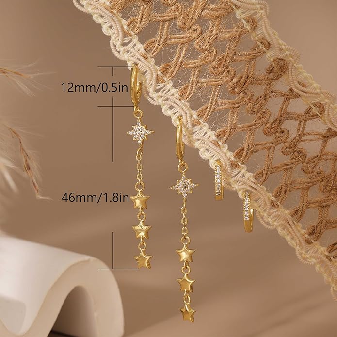 14K Gold Plated Butterfly Dangle Earrings for Women - Dainty, Trendy, Hypoallergenic CZ Drop Earrings - Simple Long Dangling Jewelry