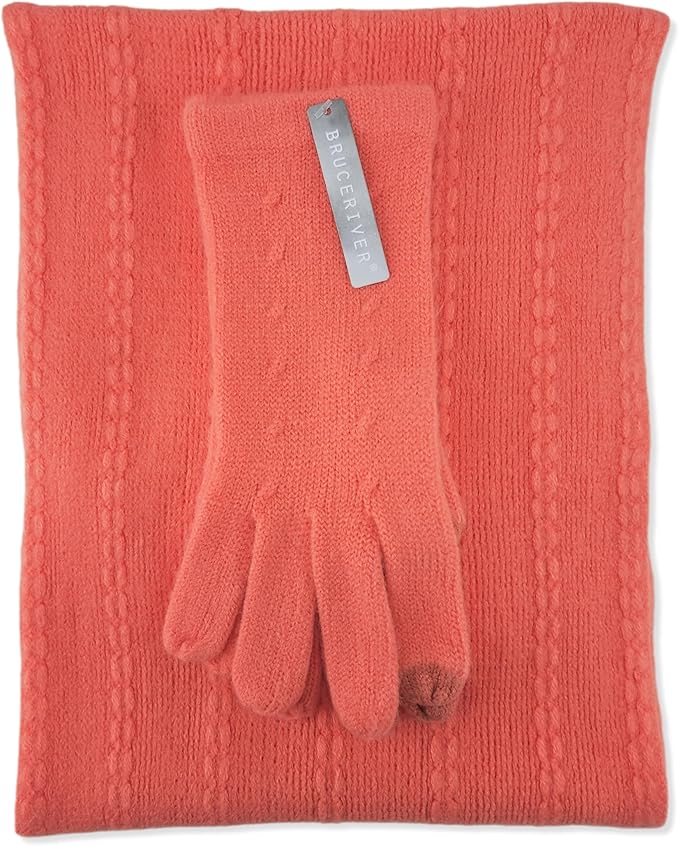 BRUCERIVER Women's Ultra Soft Knit Scarf & Glove Set Touchscreen Function Cable Design