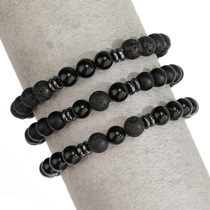MengPa Mens Beaded Bracelets Couples Matching Bracelet Set Lava Rock Beads for Women Stone Jewelry