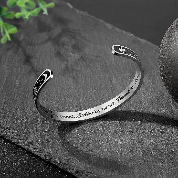 TONY & SANDY Inspirational Bracelets for Women Teen Girls Personalized Gifts for Daughter Granddaughter Mom Sister Friends Stainless Steel Engraved Cuff Birthday Easter Christmas