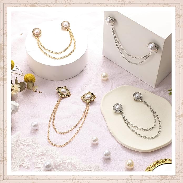 Vintage Sweater Shawl Chain Clips 4 Pcs Antique Cardigan Collar Holders Decorations Cardigan Clip Collar Pins Dress Sweater Collar Brooch for Women Girls Christmas Halloween