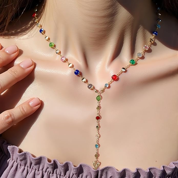 Irregular Y2k Long Y-shaped Necklace with Zircon Inlaid Sparkling Brick Tassel Pendant Double-Layer Chain High-end Fashion Accessory Women's