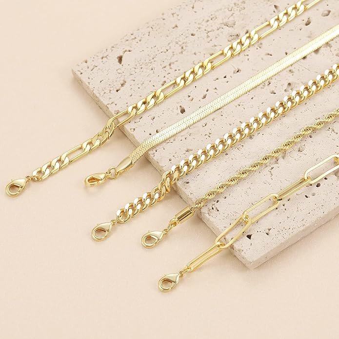 DEARMAY 14K Gold Plated Bracelets for Women Waterproof, Jewelry Sets Trendy Thin Dainty Stackable Cuban Link Paperclip Chain Bracelet Pack Fashion Accessories Gifts for Womens