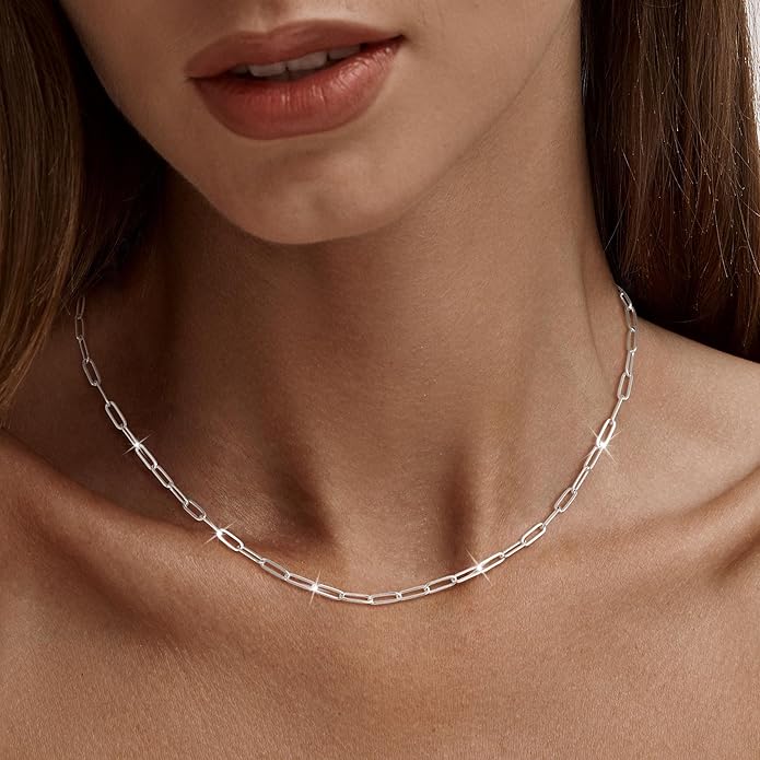 MBW Silver Paperclip Chain Necklace for Women,Dainty Sterling Silver Choker Necklaces for Women Trendy Simple Long Chunky Minimalist Waterproof Link Necklace Jewelry Gifts for Women 16/18/20 in