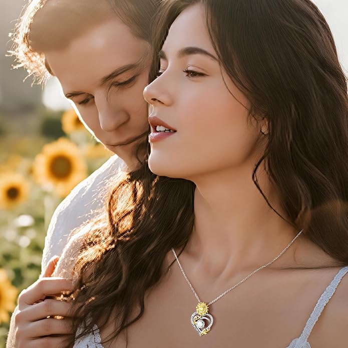 MOOSEA Sunflower Gifts for Her- 925 Sterling Silver Moissanite Sunflower Necklace Anniversary Birthday Gifts for Women Wife Girlfriend You Are My Sunshine Gifts Sunflower Jewelry
