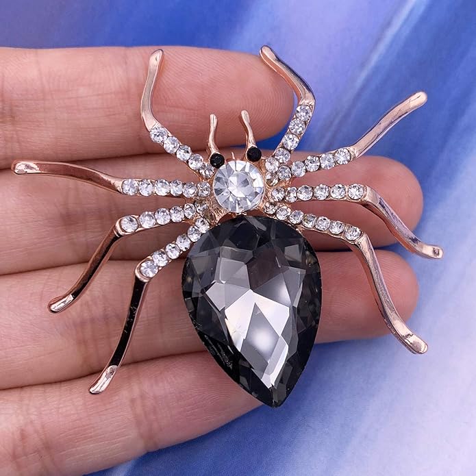 SELOVO Spider Scarf Brooch Pin Broach Crystal Jewelry Rose Gold Tone