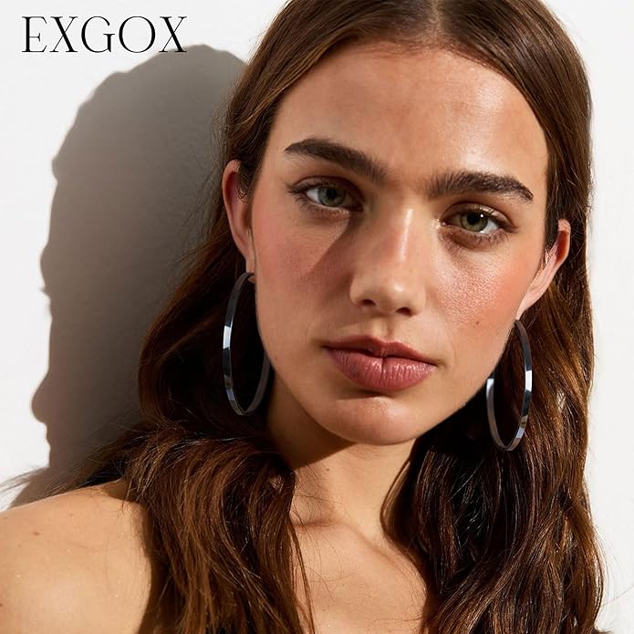 EXGOX Silver Hoop Earrings for Women - Sterling Silver & 14K Gold Plated - Hypoallergenic 925 Silver - Big Hoop Earrings (30/40/50/60/70mm)