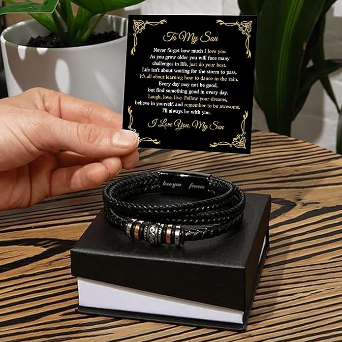 To My Son Bracelet from Dad with Heartfelt Message, Bracelets For Men, Birthday Gift for Son from Mom and Dad, Graduation Christmas Gifts for Him