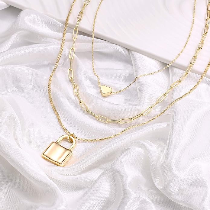 Turandoss Dainty Layered Choker Necklace, Handmade Y Pendant Necklace Multilayer Bar Disc Necklace Adjustable Layering Choker Necklaces for Women