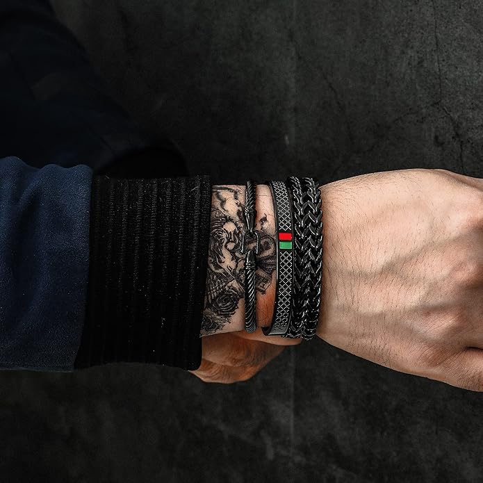 WFYOU 3PCS Stainless Steel Bracelets for Men Gold Roman Numeral Bangle Bracelet Twisted Cable Bracelet Adjustable Cuff Bracelet Mens Luxury Jewelry Bracelets Gifts