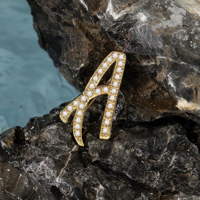 Cicy Bell A-Z Initial 26 Letter Brooch Pins 18k Gold Plated Cubic Zirconia Breastpin Name Personalized Gifts for Women Men