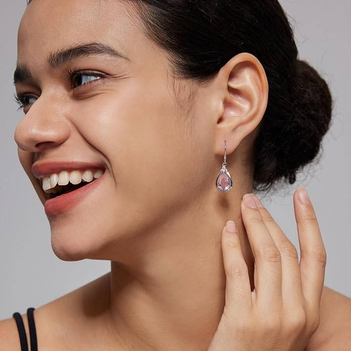 18K White Gold Plated Sterling Silver Teardrop Cubic Zirconia Drop Dangle Earrings for Women Pear Cut CZ Diamond Dangle Earrings Hypoallergenic Jewelry