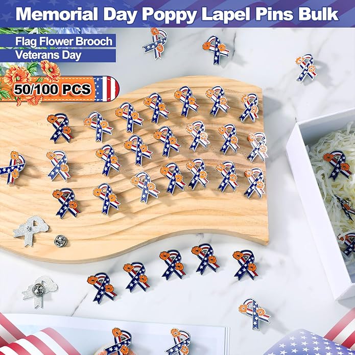 Tondiamo Memorial Day Poppy Flower Brooch Pins Remembrance Day Poppy Pins Lapel Brooch USA Flag