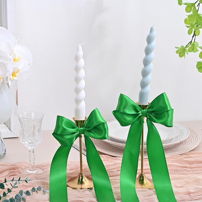 LEEQE Double Face Emerald Green Satin Ribbon 1-1/2 inch X 50 Yards Polyester Emerald Green Ribbon for Gift Wrapping Very Suitable for Weddings Party Invitation Decorations and More