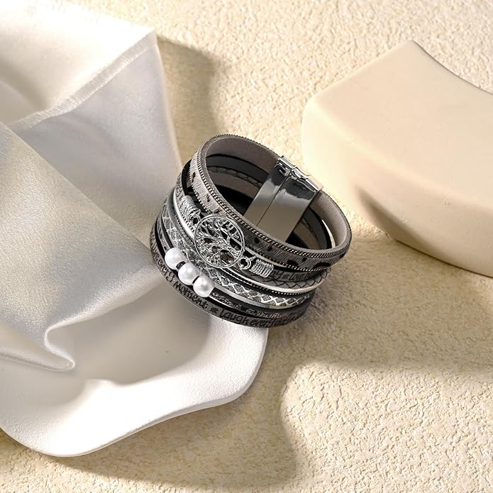 VIBILIA Boho Leather Wrap Bracelets for Women Multi-Layer Bracelets with Strong Clasp Jewelry for Women