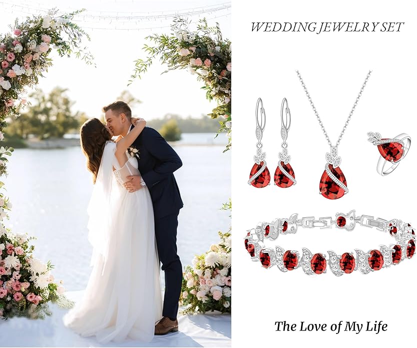 ZCGJWE Wedding Jewelry Set for Women Gem Necklace Earrings Bracelet Luxury Jewelry Set Birthday Valentine's Day Mother's Day Christmas Prom Jewelry Gift