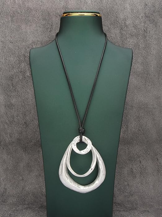 Long Boho Necklaces for Women Vintage Leather Wooden Pendant Y Choker Ethnic Style Gold Circle Hippie Sweater Necklace