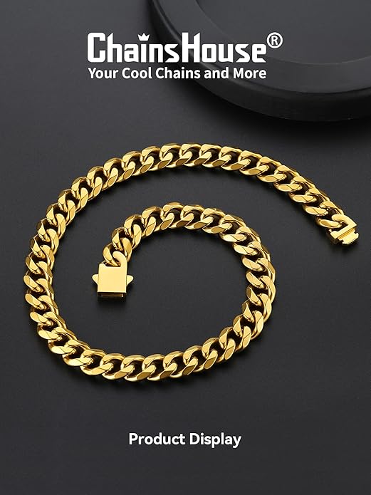 ChainsHouse Cuban Chain Necklace for Men, Stainless Steel/Black/Gold Plated Miami Cuban Necklace 6/9/12MM Width 18"-30" Length Hip Hop Jewelry, Send Gift Box